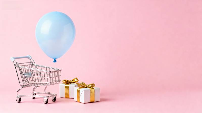 购物车与礼物气球图片