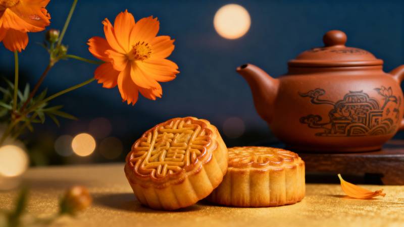 中秋月饼茶香夜图片