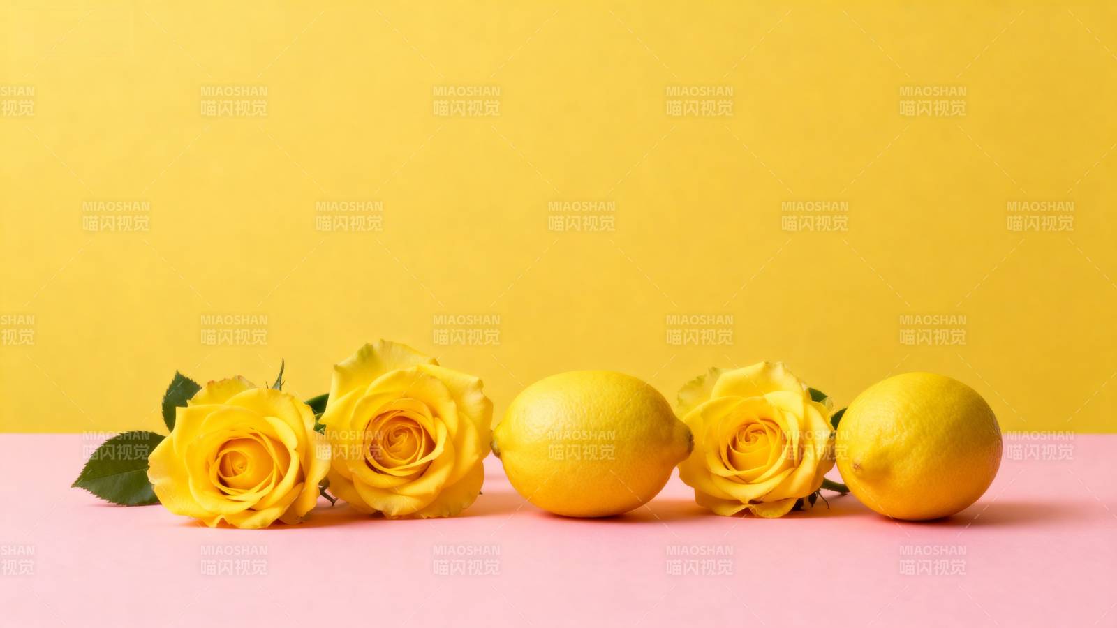 黄玫瑰与柠檬静物图片