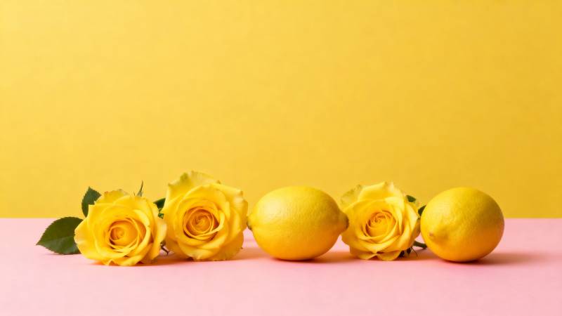 黄玫瑰与柠檬静物图片