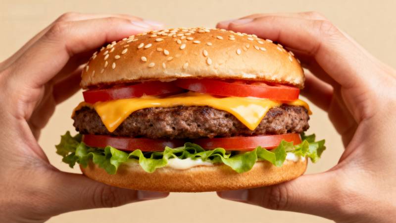 美味汉堡 双手捧着图片