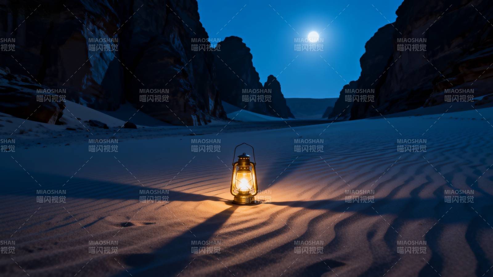 月夜灯影沙谷图片