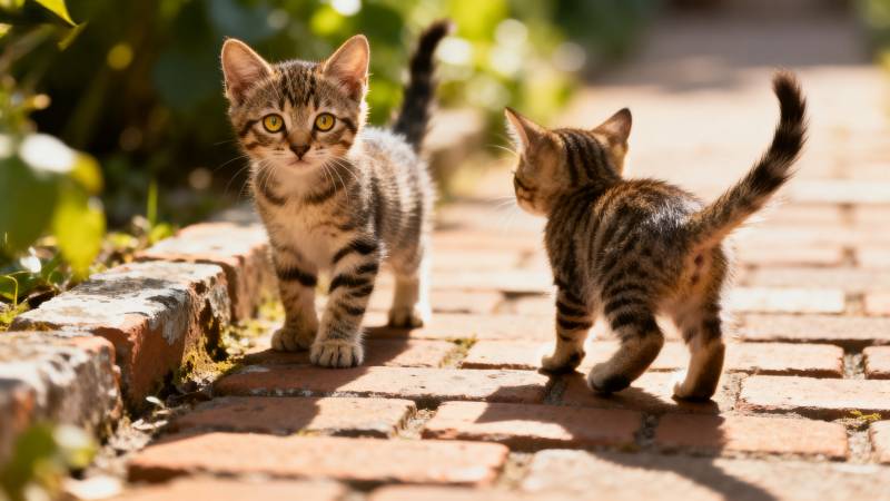 两只小猫在砖路上图片