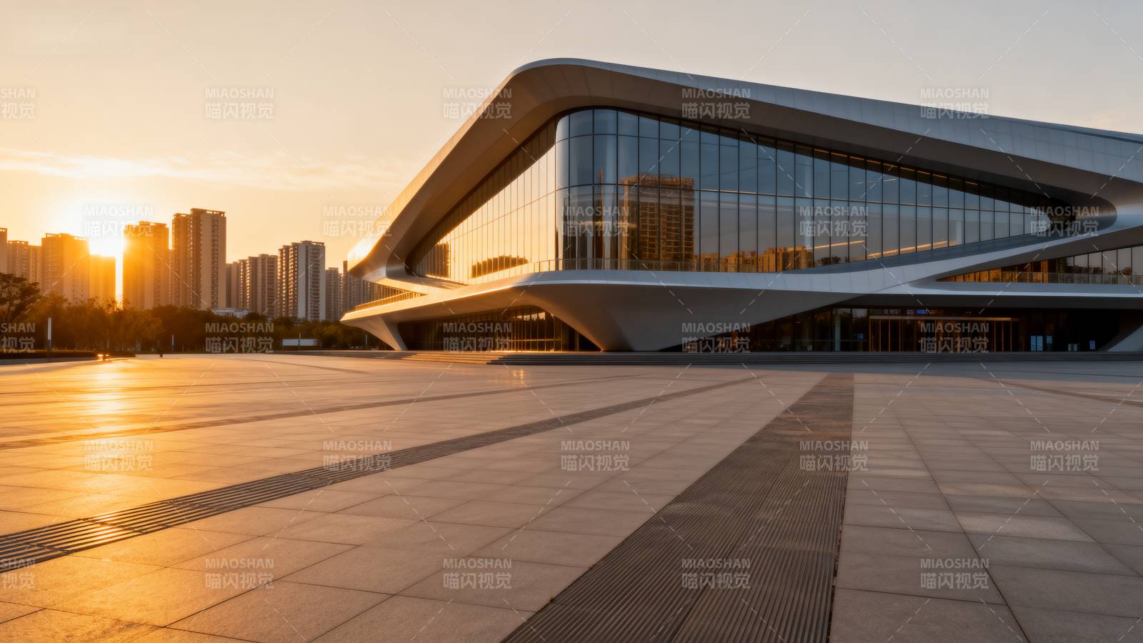 现代建筑日落美景图片