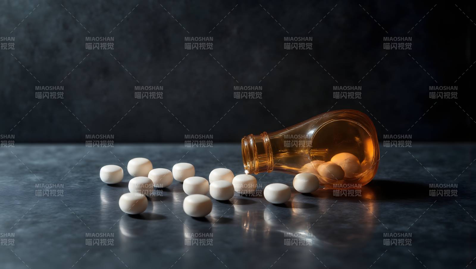 药瓶倾倒 药片散落图片