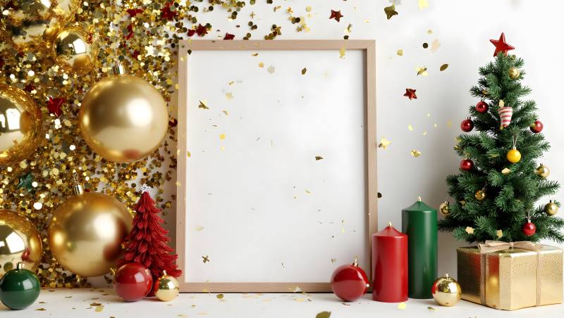 圣诞装饰与空白相框图片