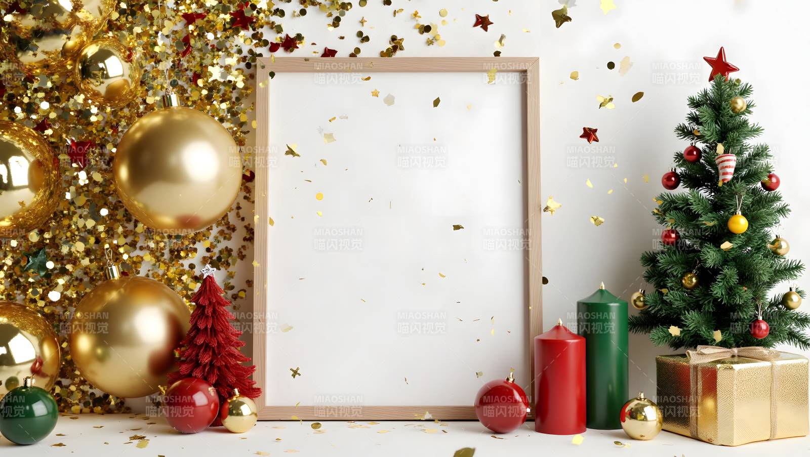 圣诞装饰与空白相框图片