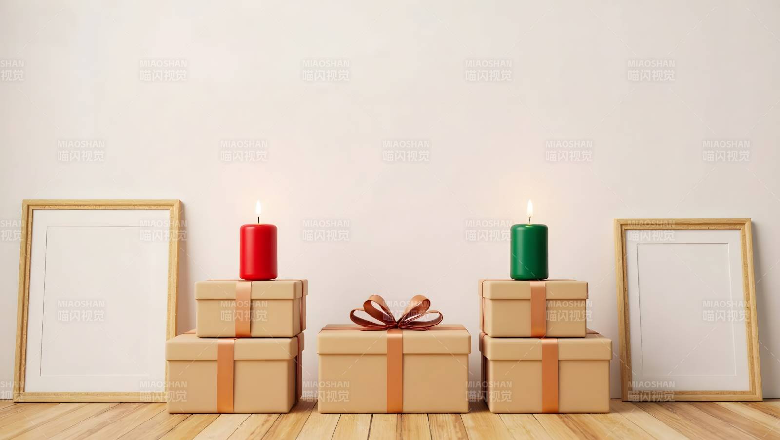 圣诞礼盒与蜡烛图片