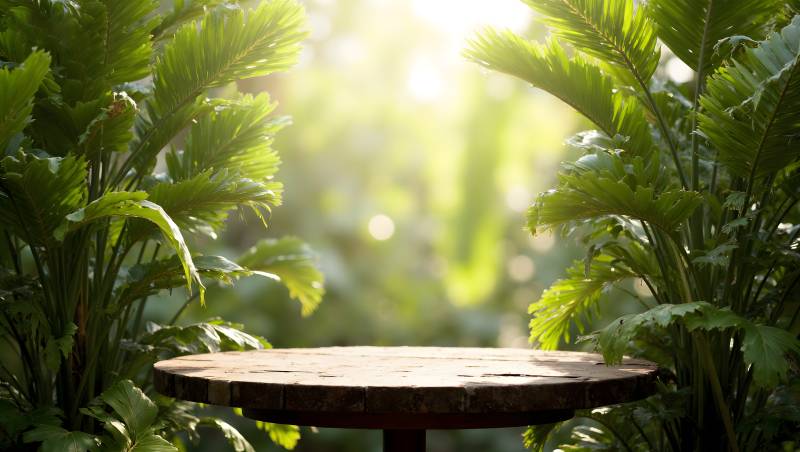 绿意盎然的木桌图片