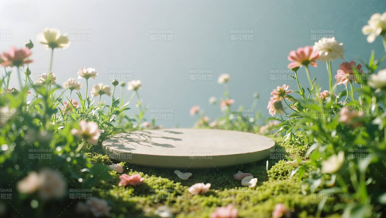 花间石盘静谧景图片