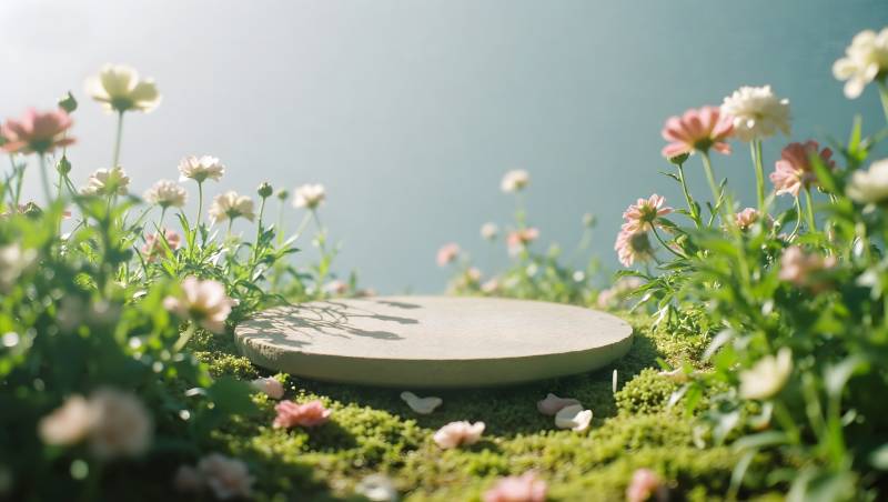 花间石盘静谧景图片