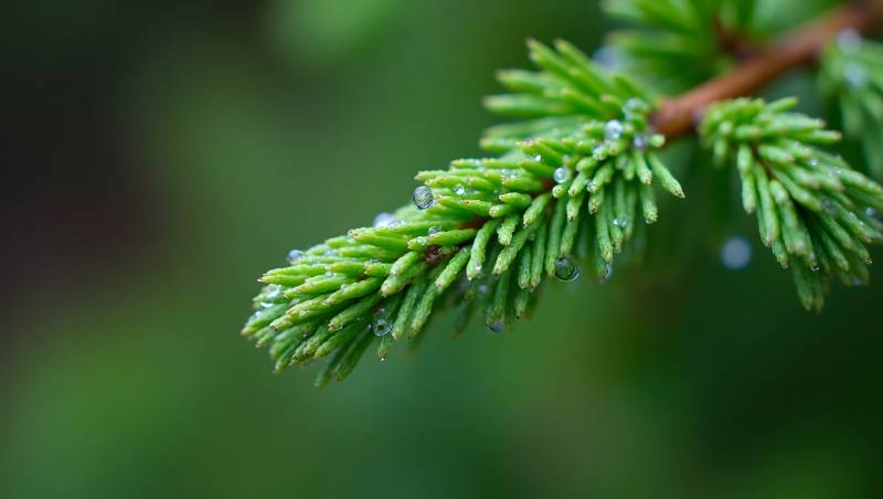 松枝露珠晶莹图片