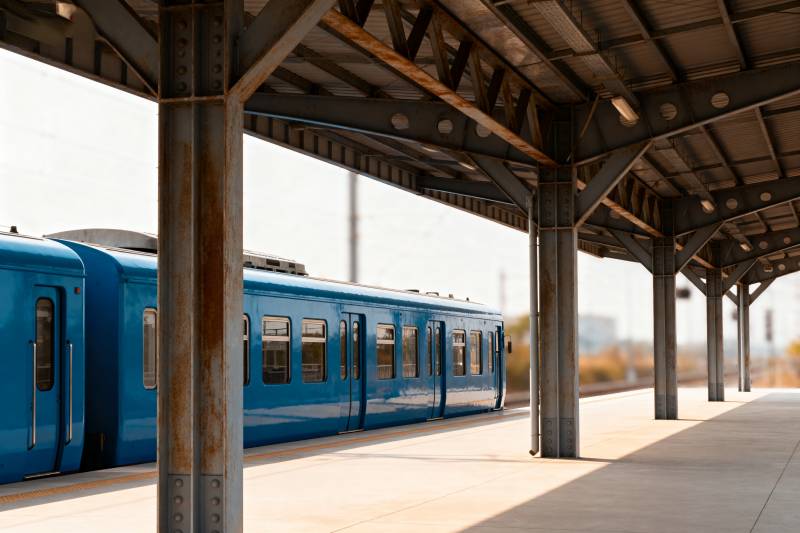 蓝色列车停靠站台图片