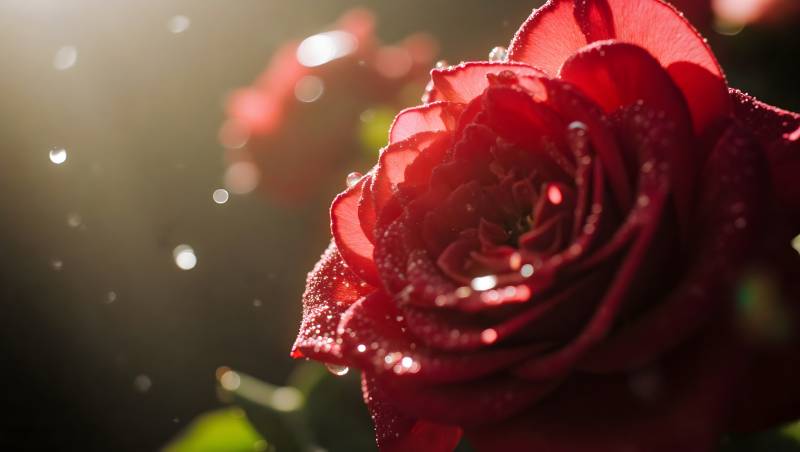 露珠红玫瑰图片