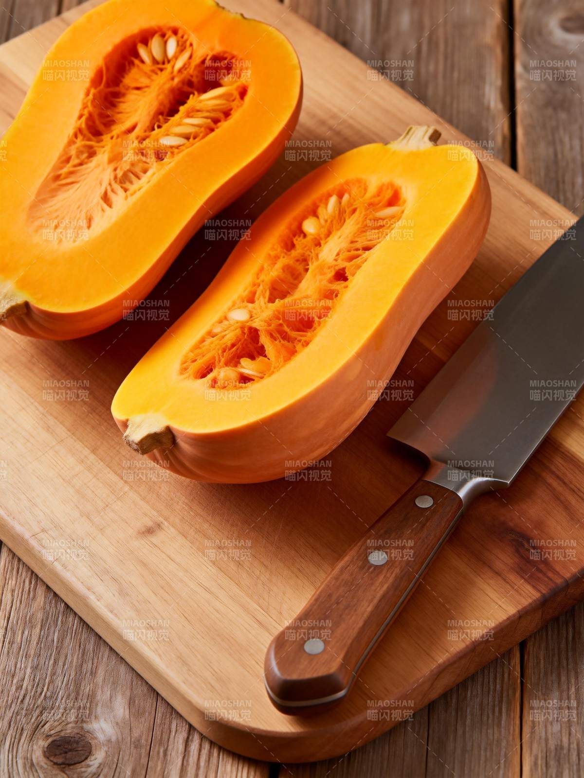 南瓜切半待烹饪图片