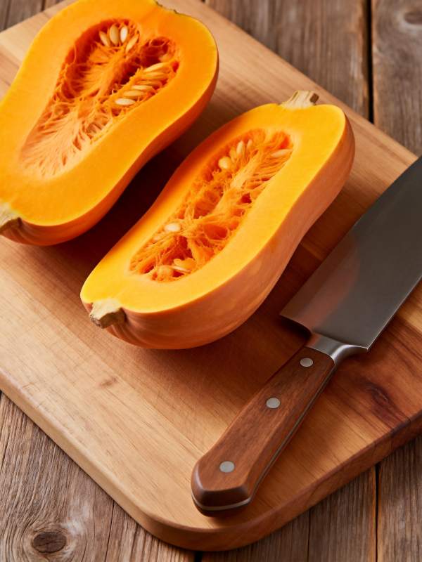 南瓜切半待烹饪图片