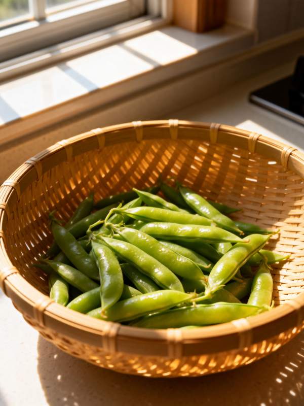 青豆满篮 阳光洒落图片