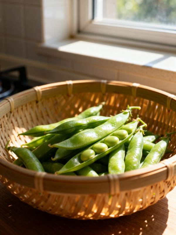 青豆满篮 阳光洒落图片