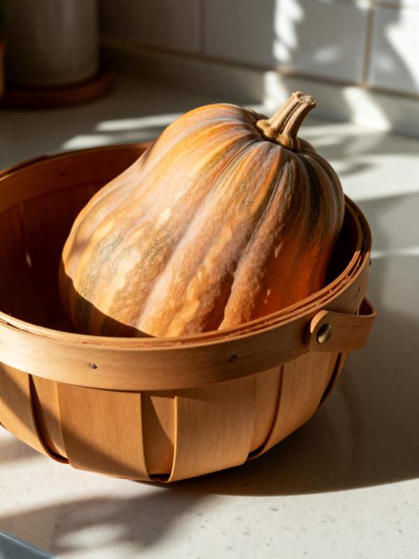 南瓜静置于木篮中图片