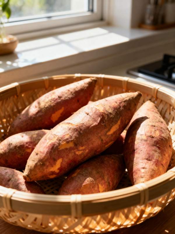 红薯篮中阳光照图片