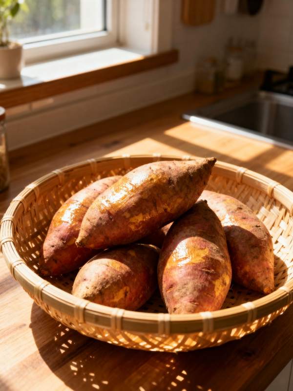 阳光下的红薯篮图片