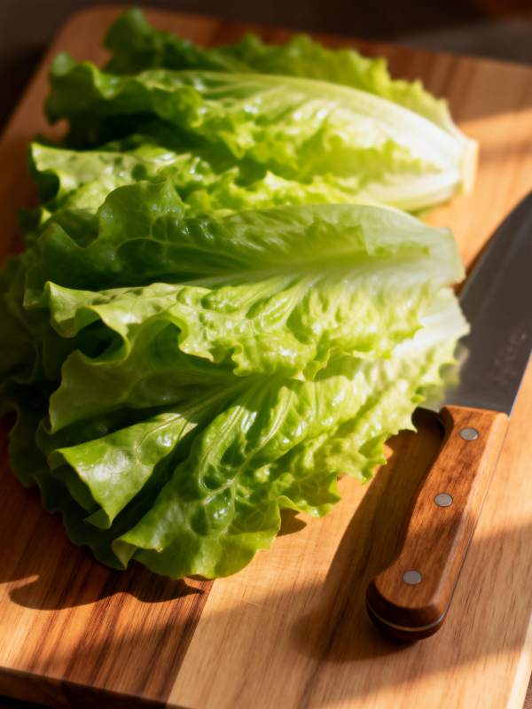 新鲜生菜与刀具图片