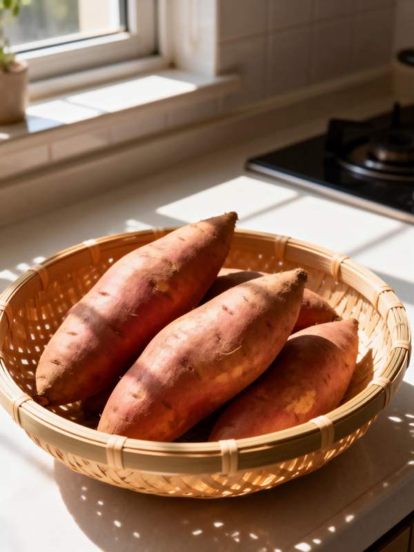 阳光下的红薯篮图片