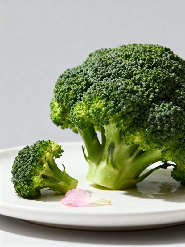 鲜嫩西兰花静置盘中图片