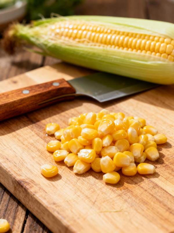 鲜嫩玉米粒切好待用图片