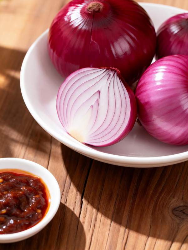 红洋葱与辣酱图片