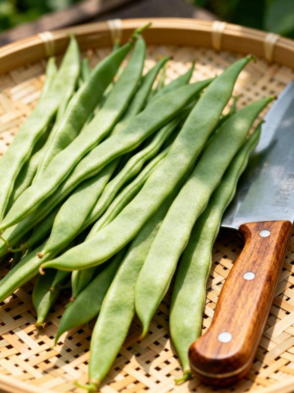 新鲜豆角待切图片