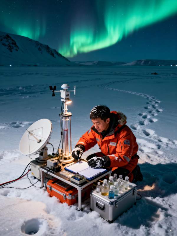 极地科研夜景图片