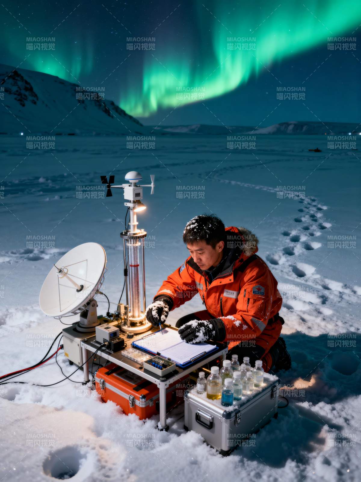 极地科研夜景图片