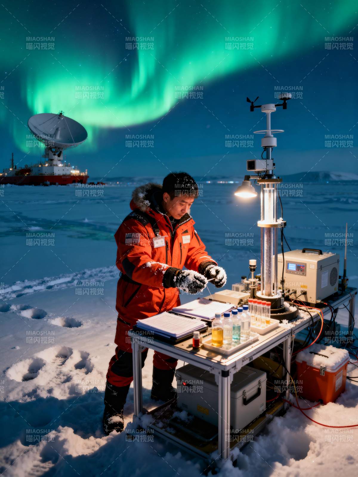 极地科研夜景图片