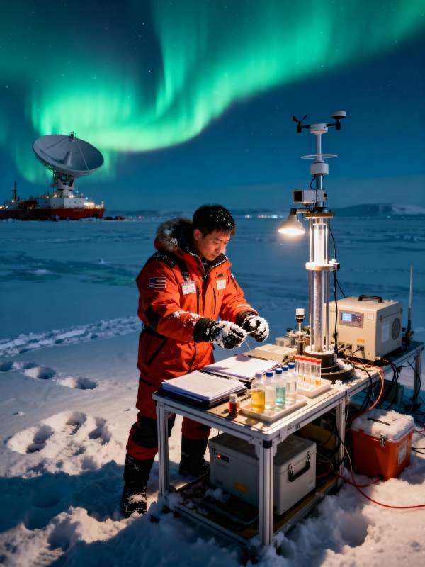 极地科研夜景图片