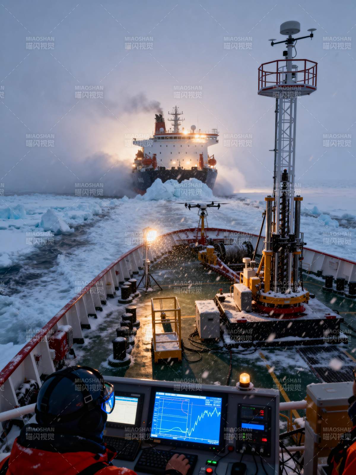 破冰船极地航行图片