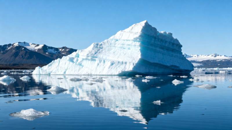 冰山倒影静谧湖图片