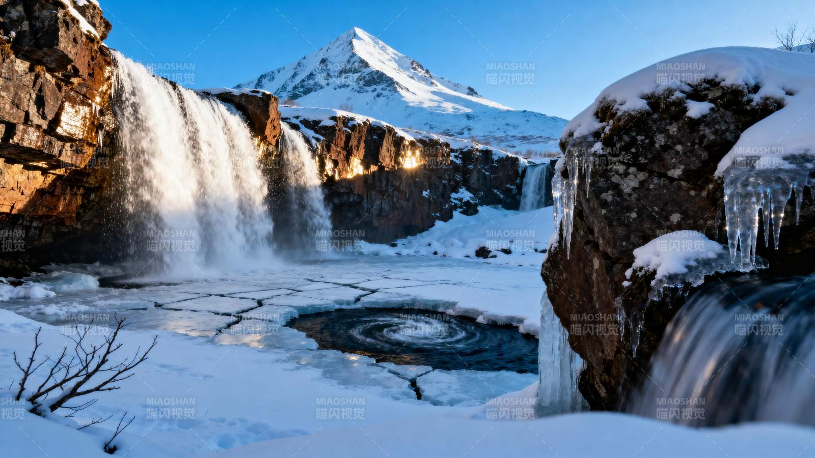雪山飞瀑冰川景图片