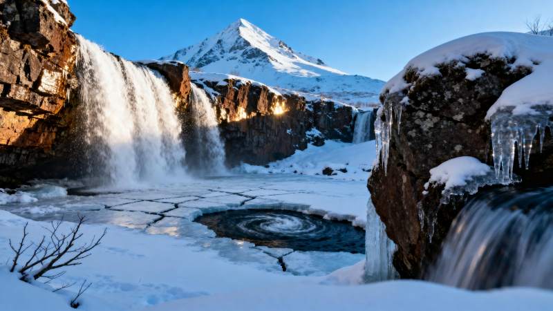 雪山飞瀑冰川景图片