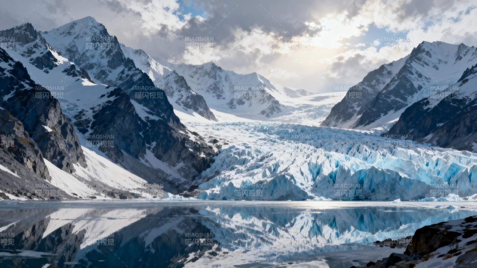 雪山冰川倒影图片