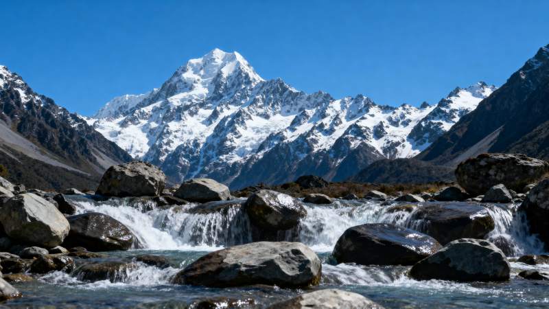 雪山溪流美景图片