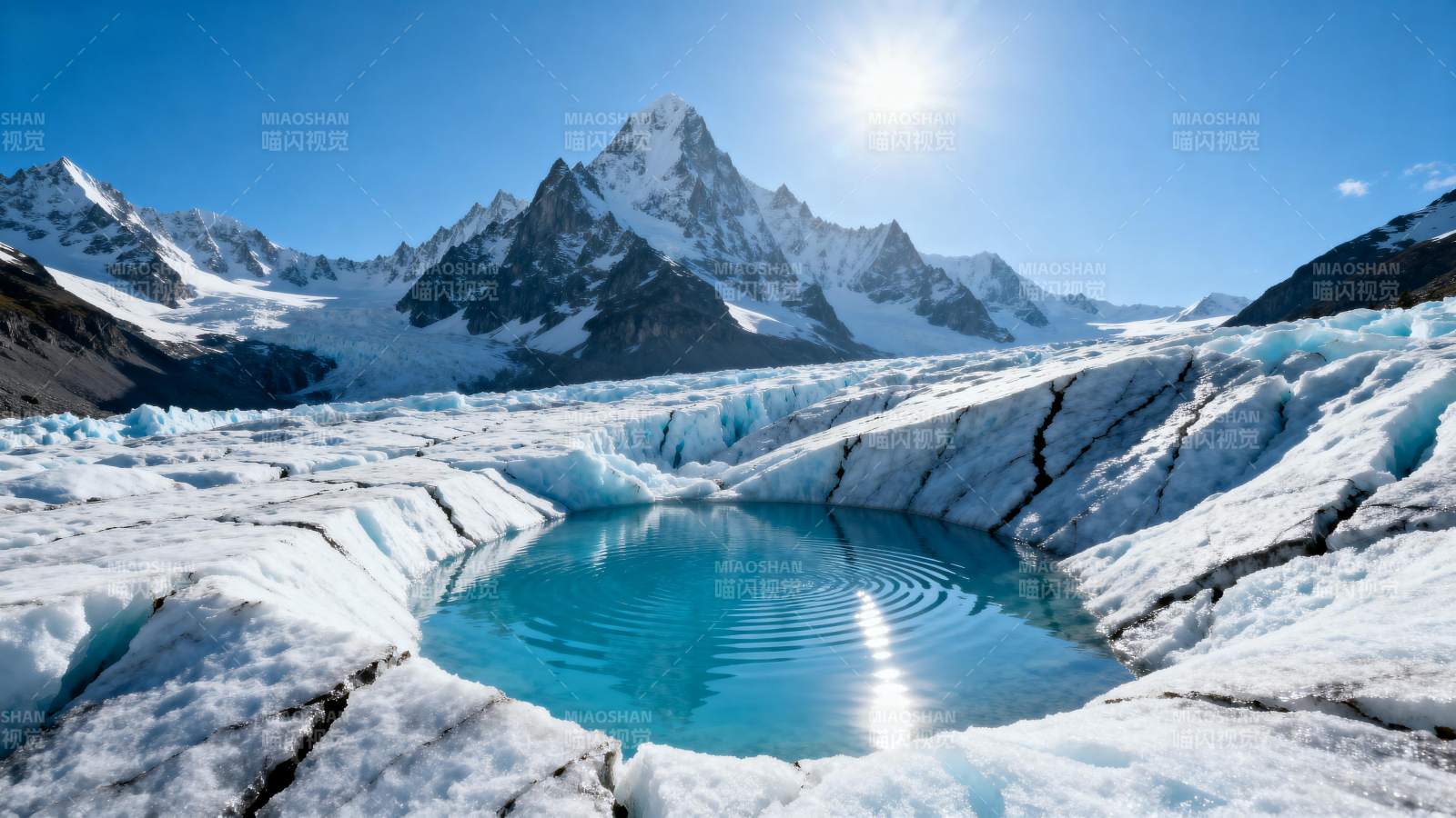 冰川碧潭映雪山图片