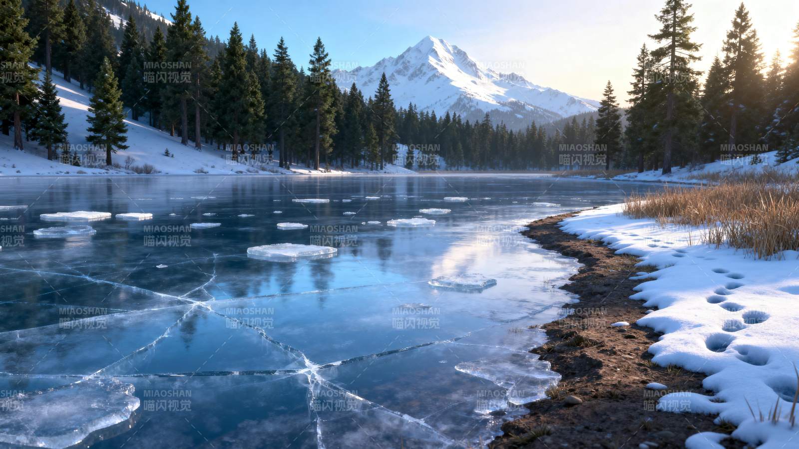 雪山冰湖静谧景图片