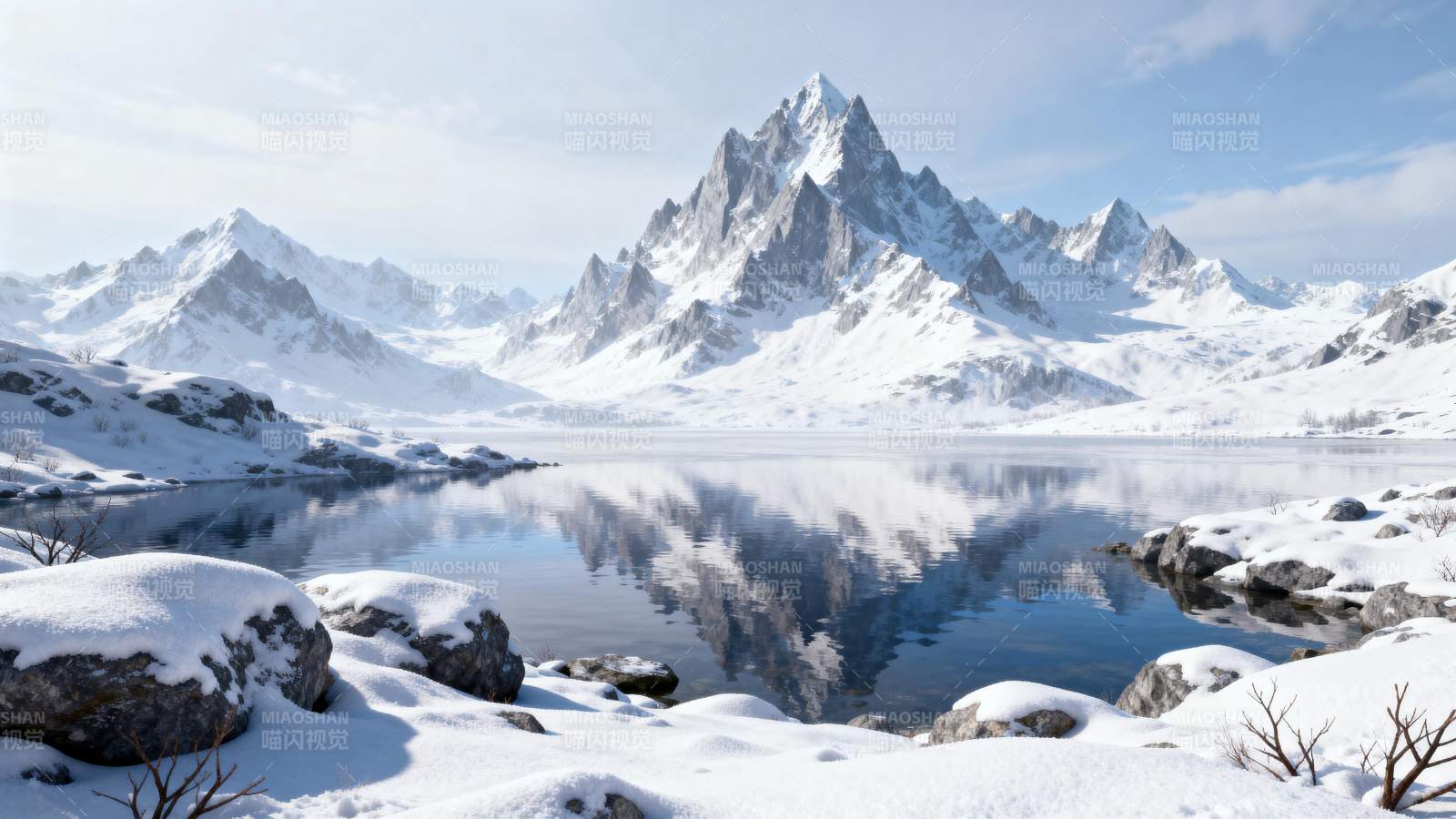 雪山倒影湖光图片