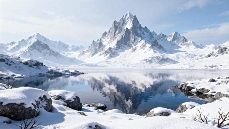 雪山倒影湖光图片