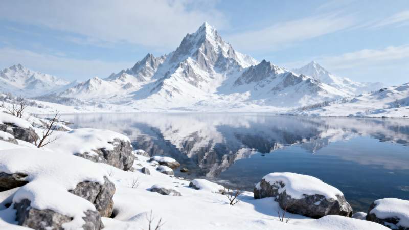 雪山倒影湖光图片