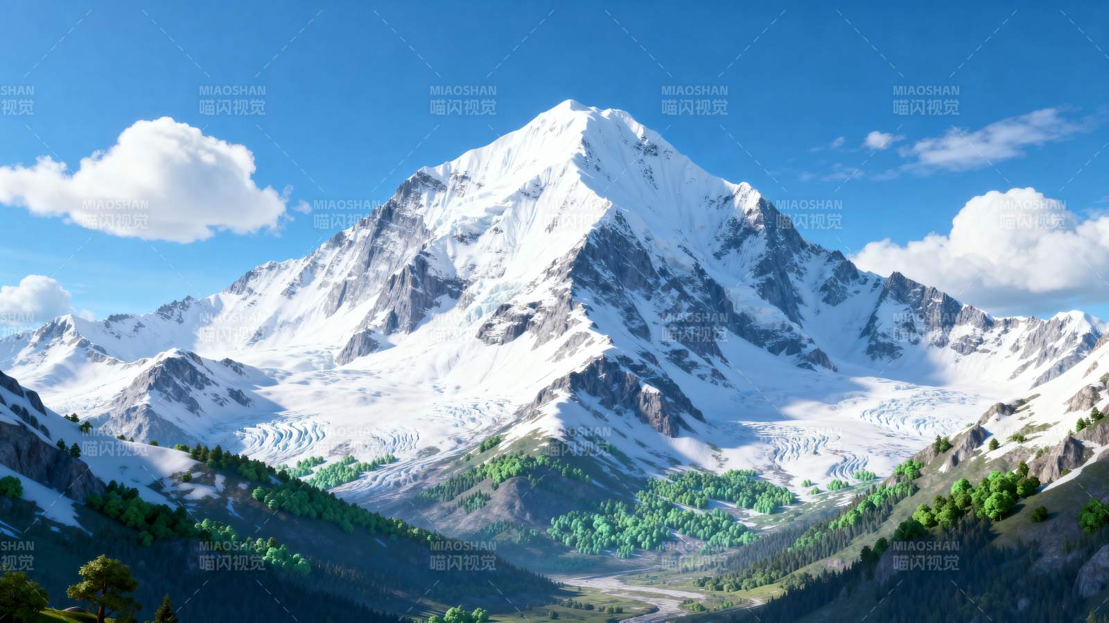 雪山巍峨 云海缭绕图片