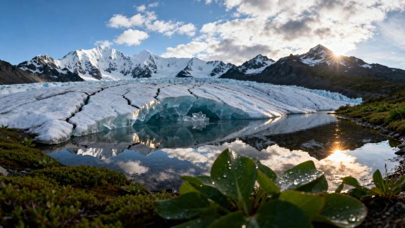 冰川湖畔晨光图片