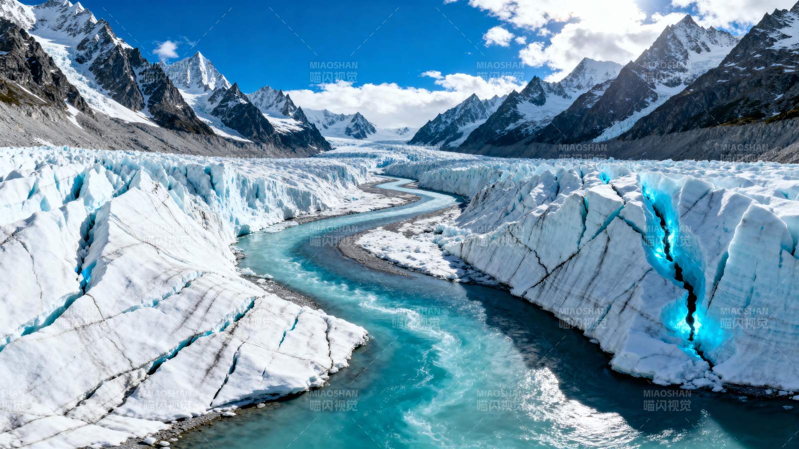 冰川碧水映雪山图片