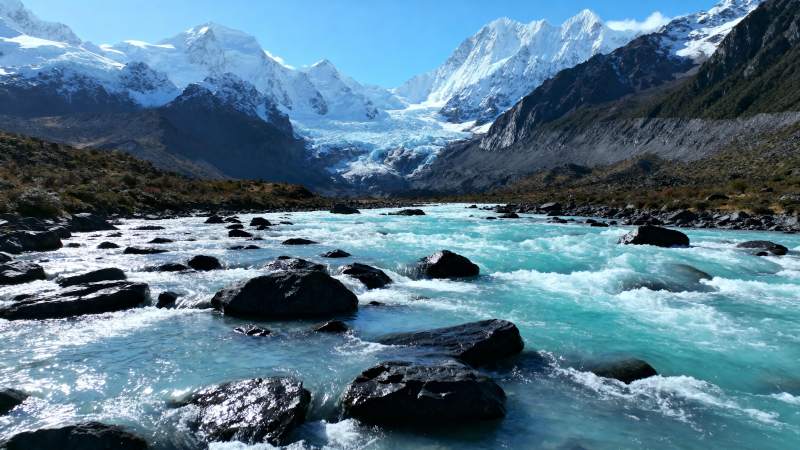 雪山溪流美景图片